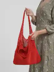 Красный сумка-шоппер вязаная