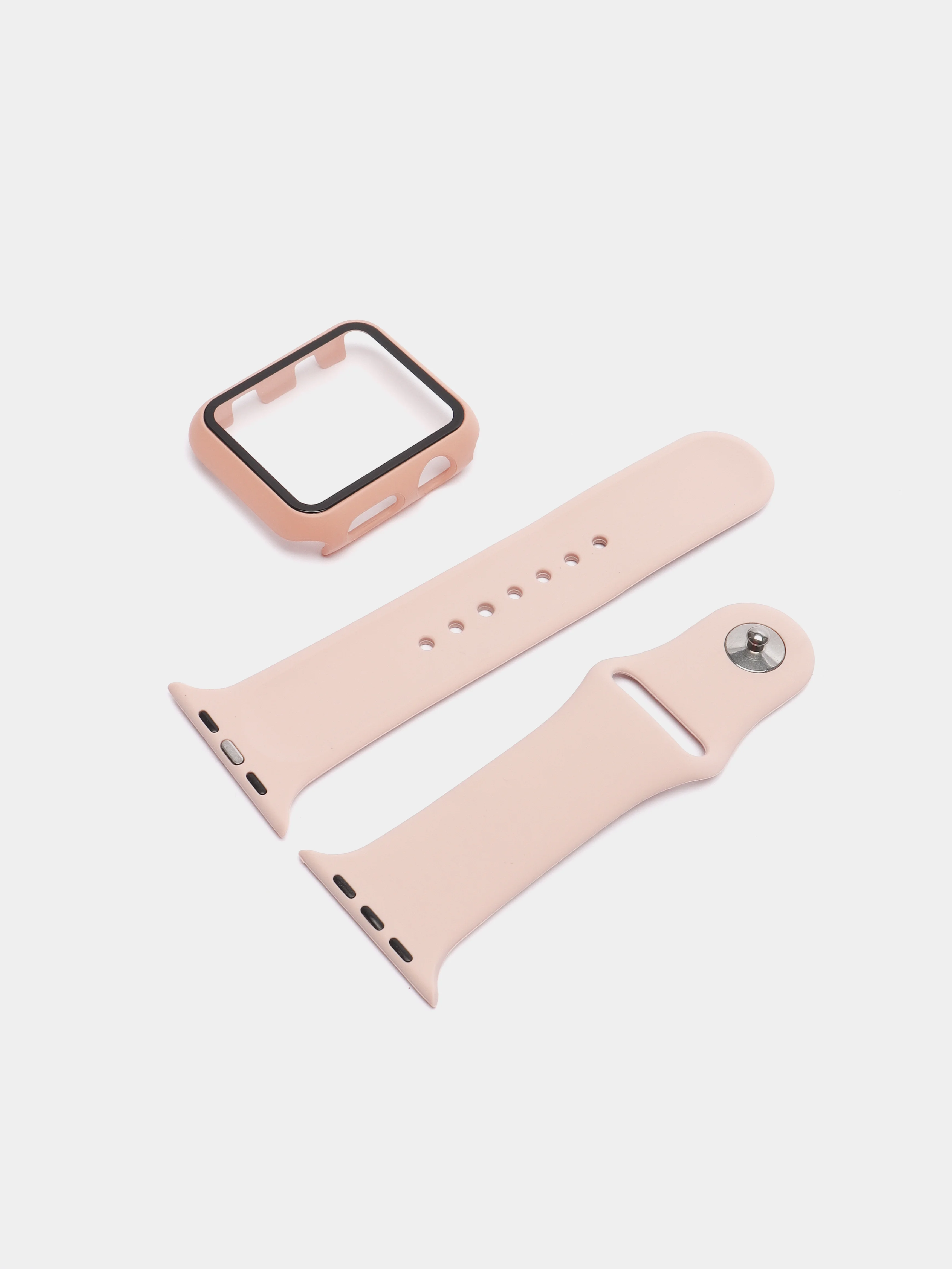 Бежевый бампер с защитным стеклом и ремешком для Apple Watch 38/40/41/42/44/45/49
