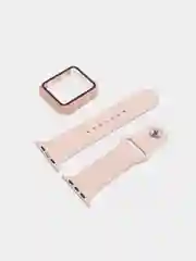 Бежевый бампер с защитным стеклом и ремешком для Apple Watch 38/40/41/42/44/45/49