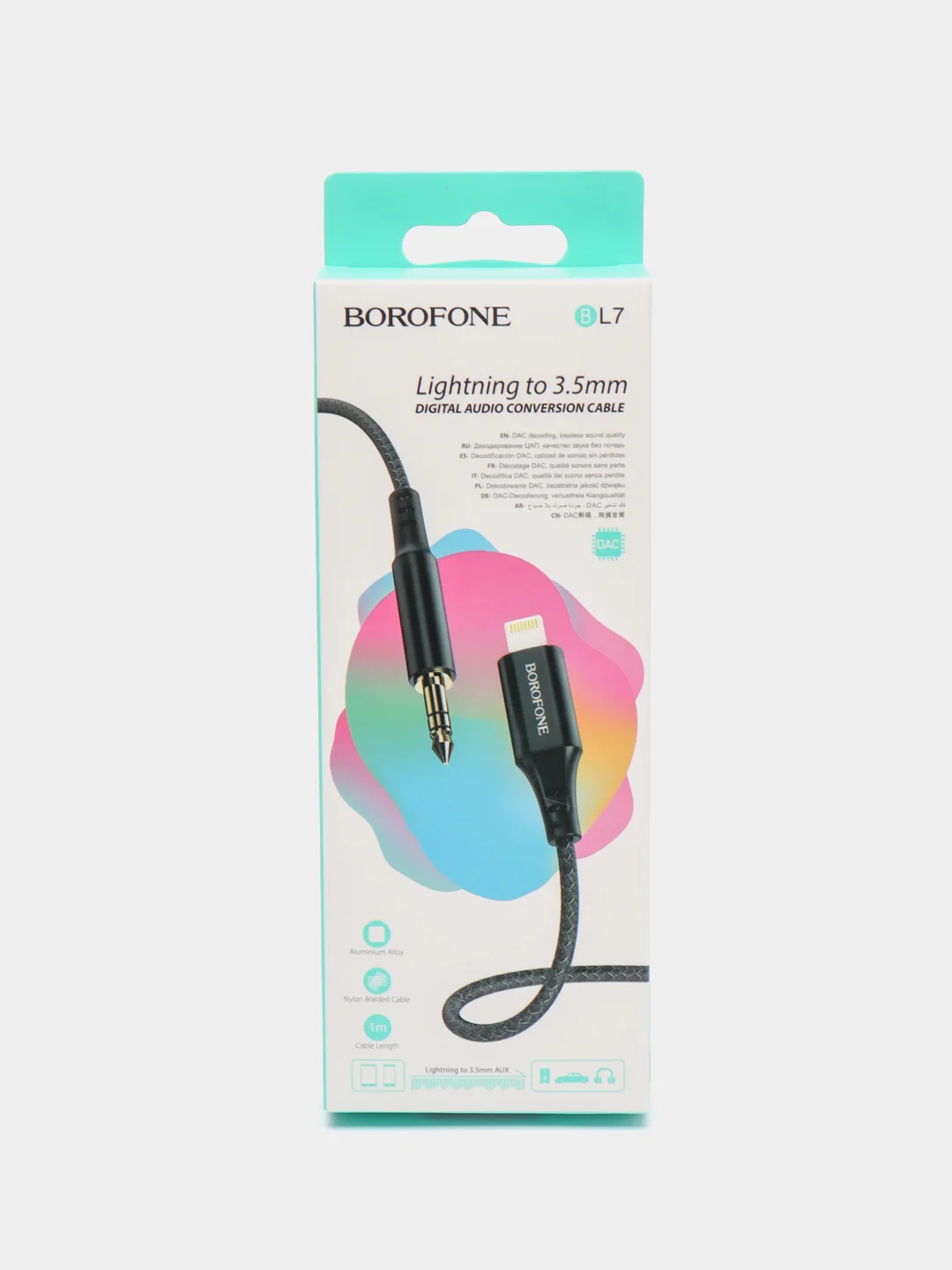 Черный аудиокабель Borofone BL7, Lightning, 1 м, для iPhone, в тканевой оплётке