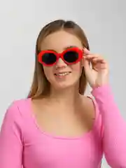 Красный женские очки, солнцезащитные, круглые