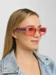Розовый солнцезащитные женские очки, в квадратной оправе, с надписью