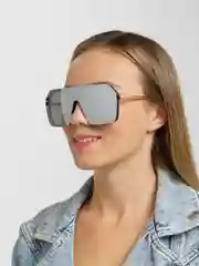Серебряный солнцезащитные женские очки в квадратной массивной форме