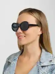 Черный женские очки, солнцезащитные, круглые