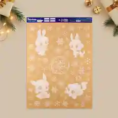 Бежевый наклейка для окон новогодняя/ новый год/ размер 50 х33 см/ снеговики/дед мороз
