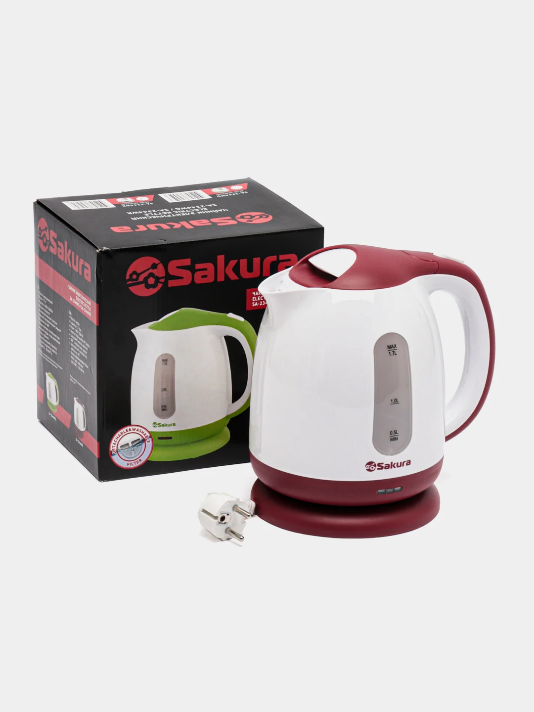 Бордовый чайник электрический Sakura SA-2344WR, 1,7 л
