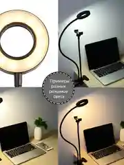 Штатив настольный гибкий для телефона с подсветкой, с лампой (кольцевая led лампа мини)