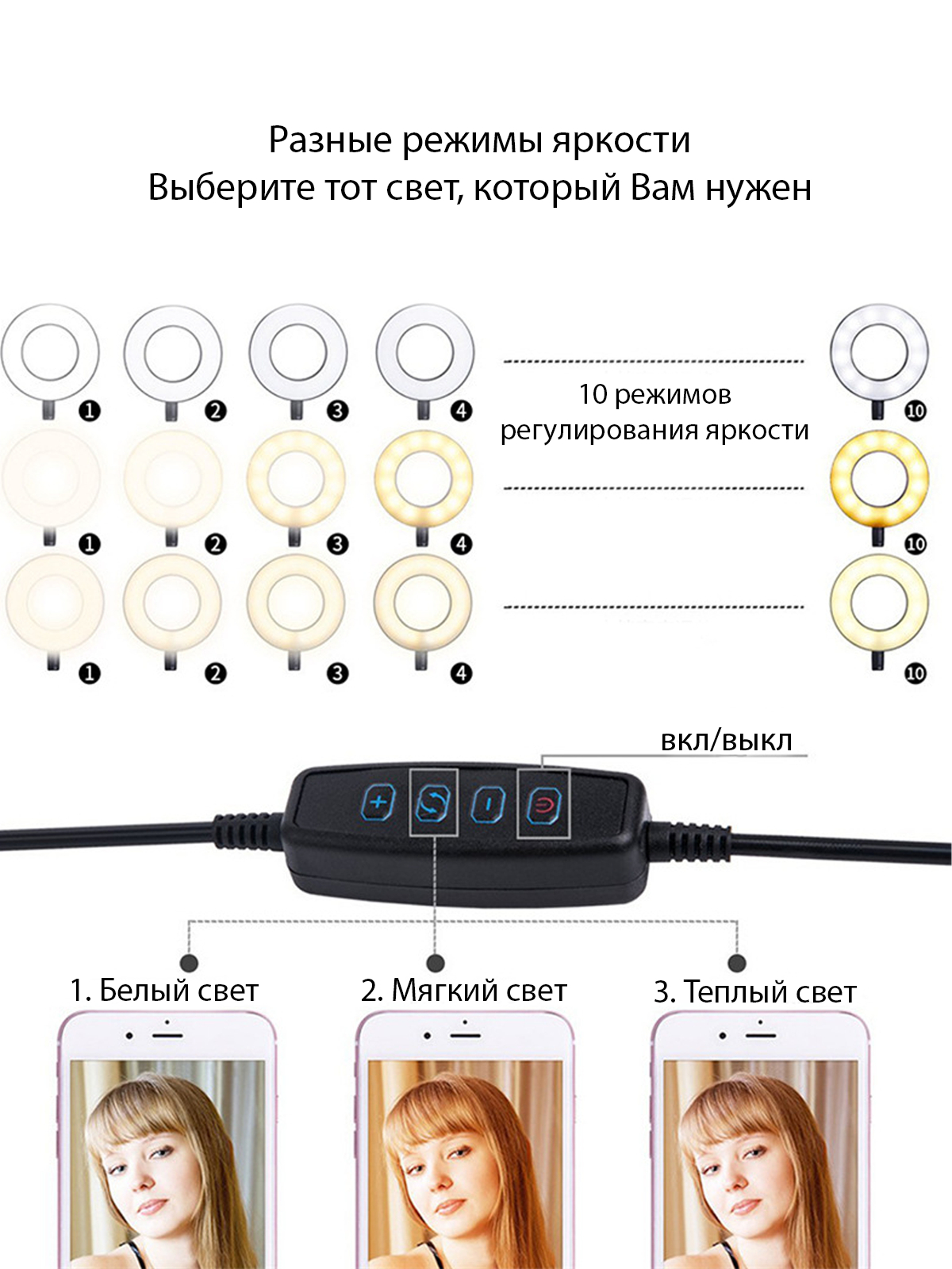 Штатив настольный гибкий для телефона с подсветкой, с лампой (кольцевая led  лампа мини) купить по цене 1547 ₽ в интернет-магазине Магнит Маркет