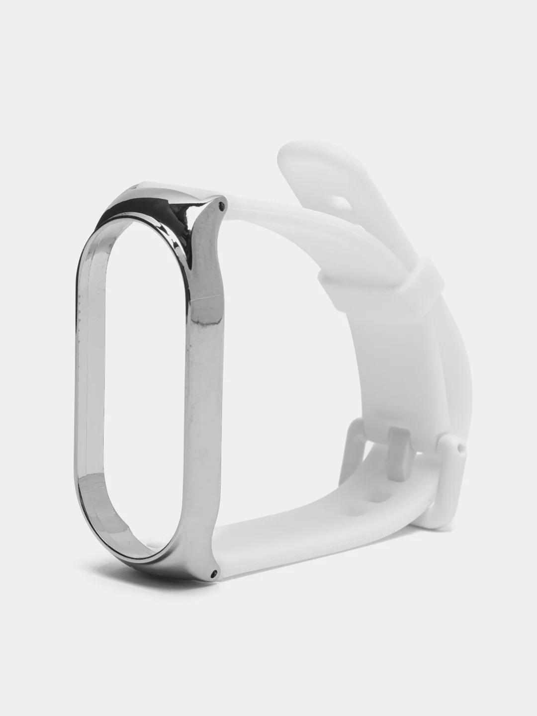 Белый ремешок для Xiaomi Мi band 7 (ксяоми ми бэнд) силиконовый металлический фитнес часы трекер