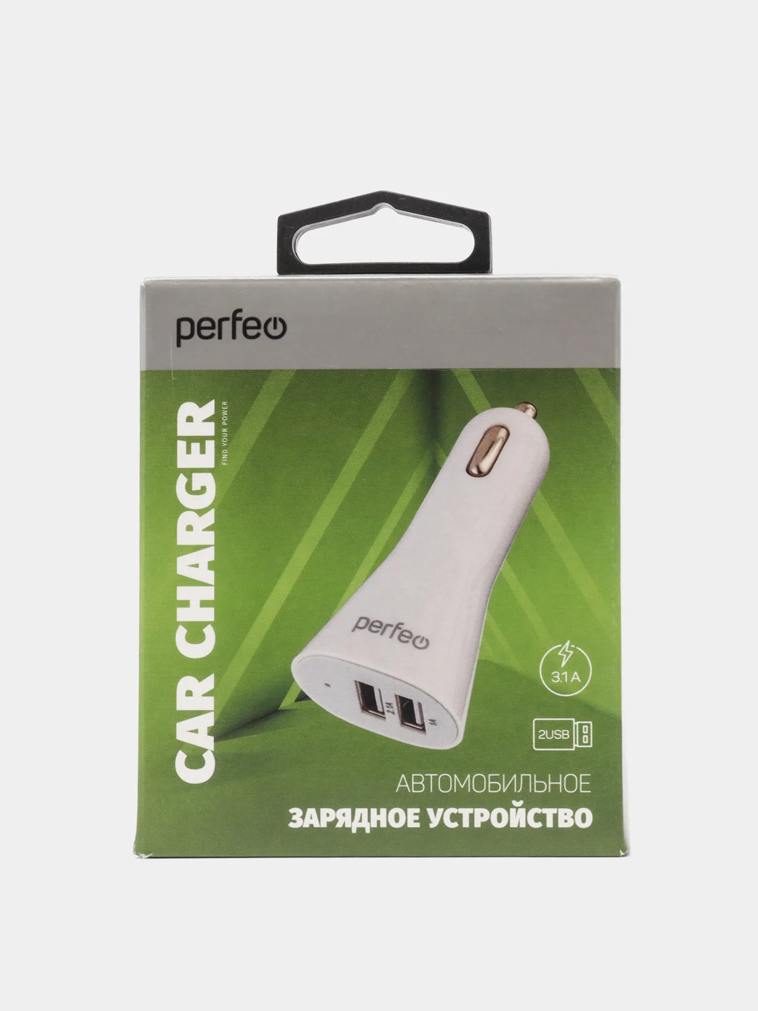 Автомобильное зарядное устройство Perfeo с двумя разъемами USB, белый. I4606