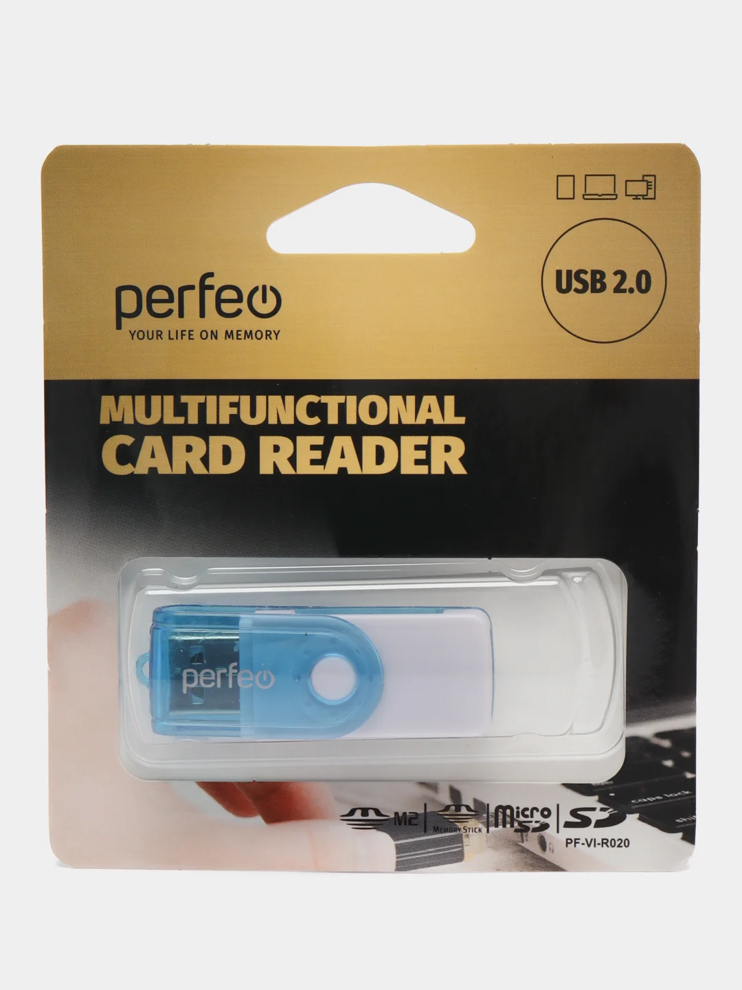 Синий картридер Perfeo Card Reader, SD/MMC+Micro SD+MS+M2