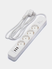 Perfeo сетевой фильтр "POWER STREAM", 2500W, 2,0м, 4 розетки, 3 USB, цвет белый/чёрный