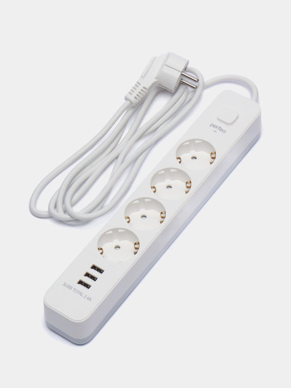 Perfeo сетевой фильтр "POWER STREAM", 2500W, 2,0м, 4 розетки, 3 USB, цвет белый/чёрный