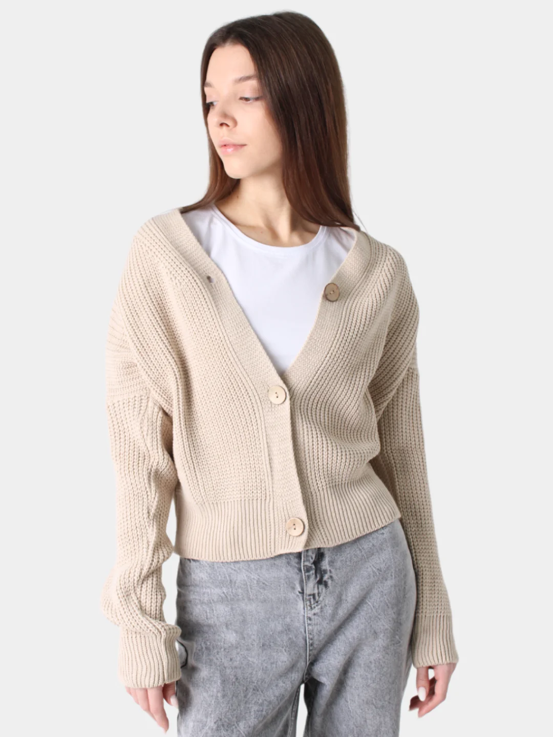Бежевый кардиган женский oversize