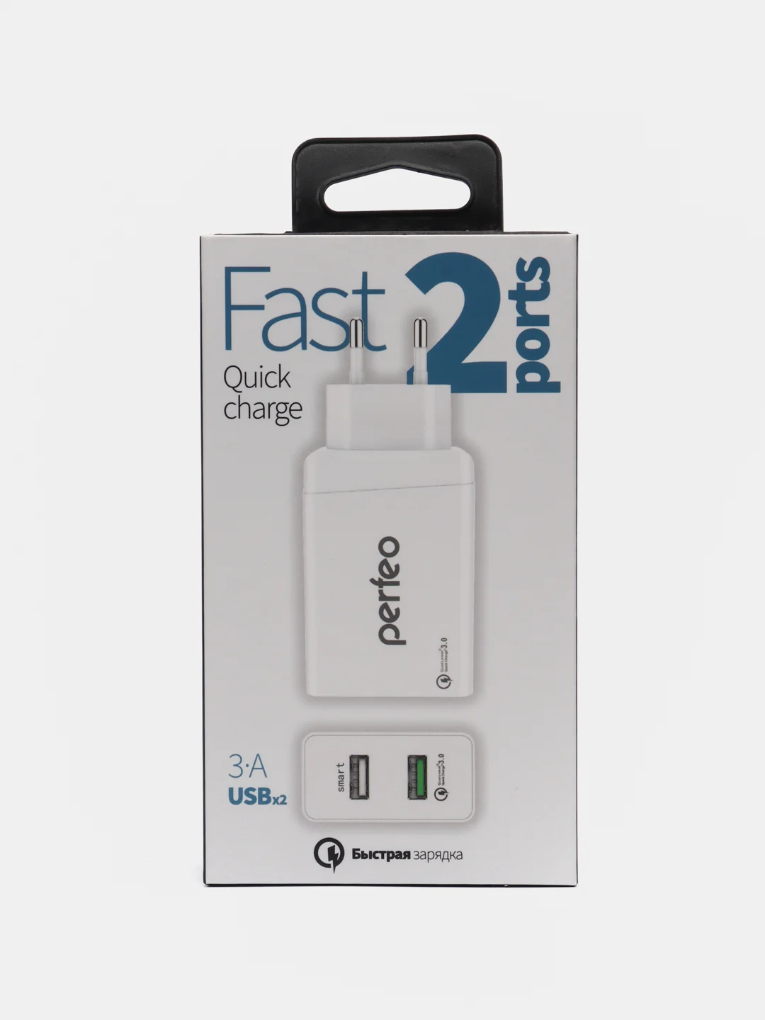 Сетевое зарядное устройство Perfeo Fast 2 с разъемом 2 x USB, QC3.0, белое, PFA4141