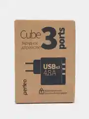 Черный сетевое зарядное устройство с разъемом 3xUSB Perfeo