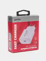 Белый сетевое зарядное устройство Perfeo с разъемом Type-C, 18 W, 2 цвета