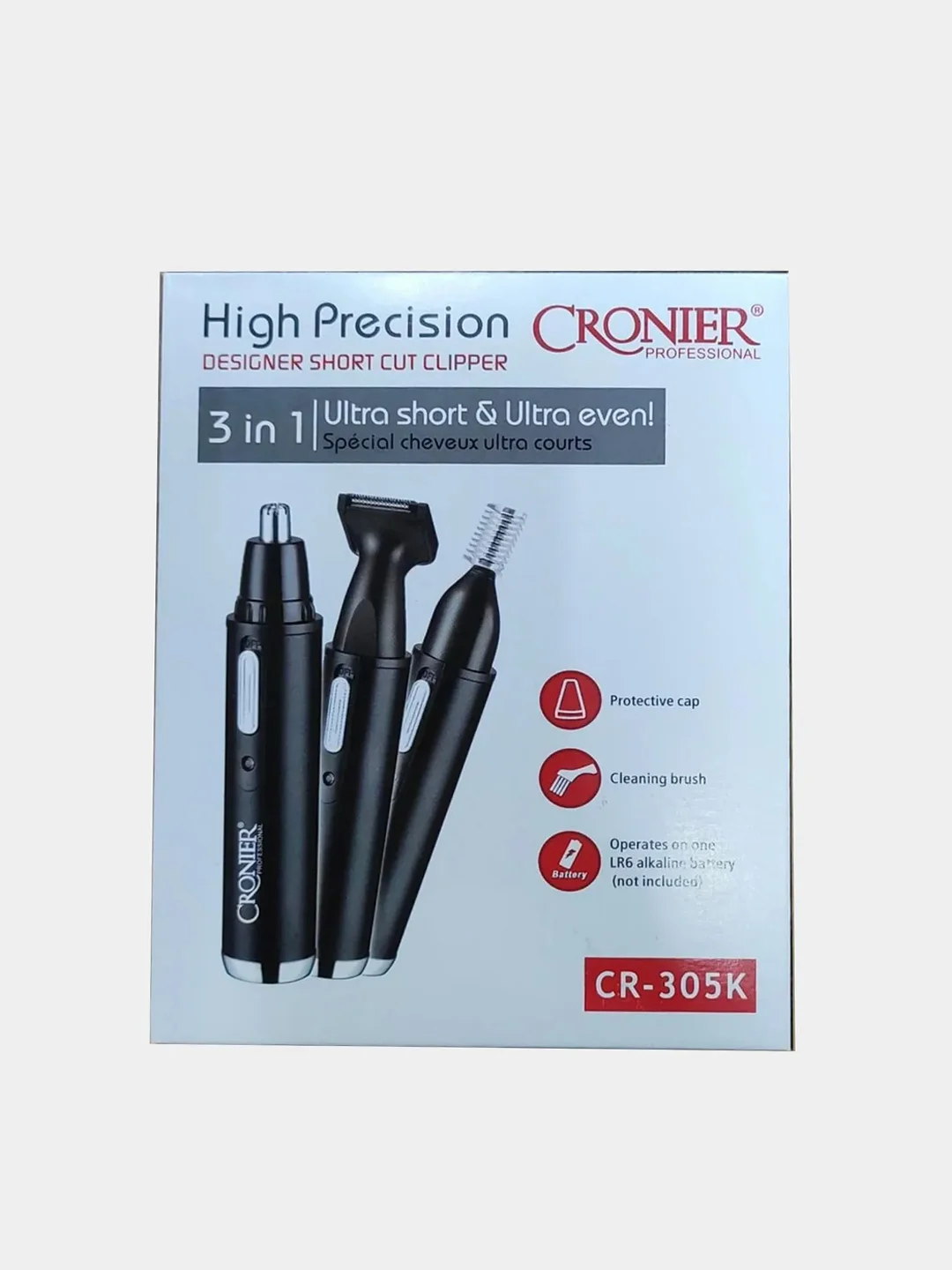 Черный триммер Cronier CR-305K 3в1 / Электробритва для бороды носа бровей ушей окантовки