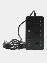 Черный сетевой фильтр-удлинитель 2 м, 4 USB и 2 Type-C порта, 3000 Вт