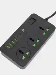 Черный сетевой фильтр-удлинитель 2 м, 4 USB и 2 Type-C порта, 3000 Вт
