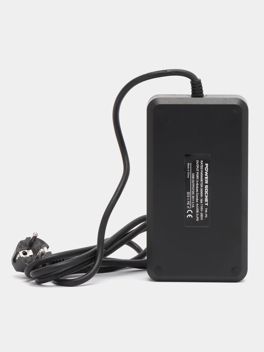 Черный сетевой фильтр-удлинитель 2 м, 4 USB и 2 Type-C порта, 3000 Вт