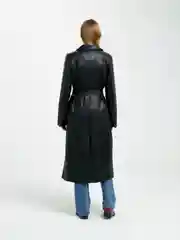 Черный тренч женский длинный, экокожа