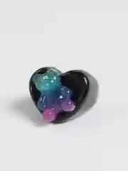 Черный кольцо винтажное из акрила, перстень-сердце "Мармеладные мишки"