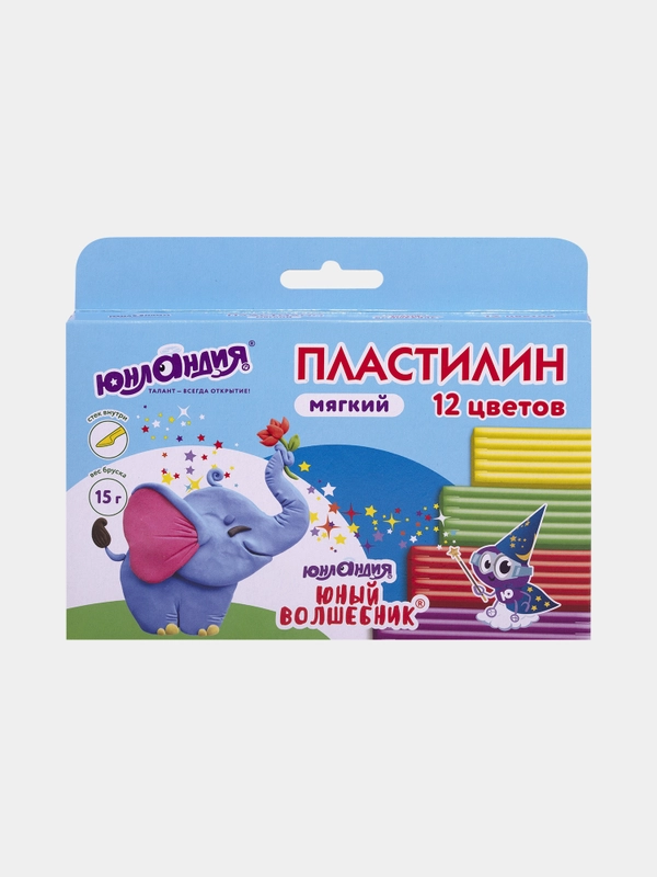 Пластилин мягкий ЮНЛАНДИЯ "ЮНЫЙ ВОЛШЕБНИК", стек, 12 цветов 180 г