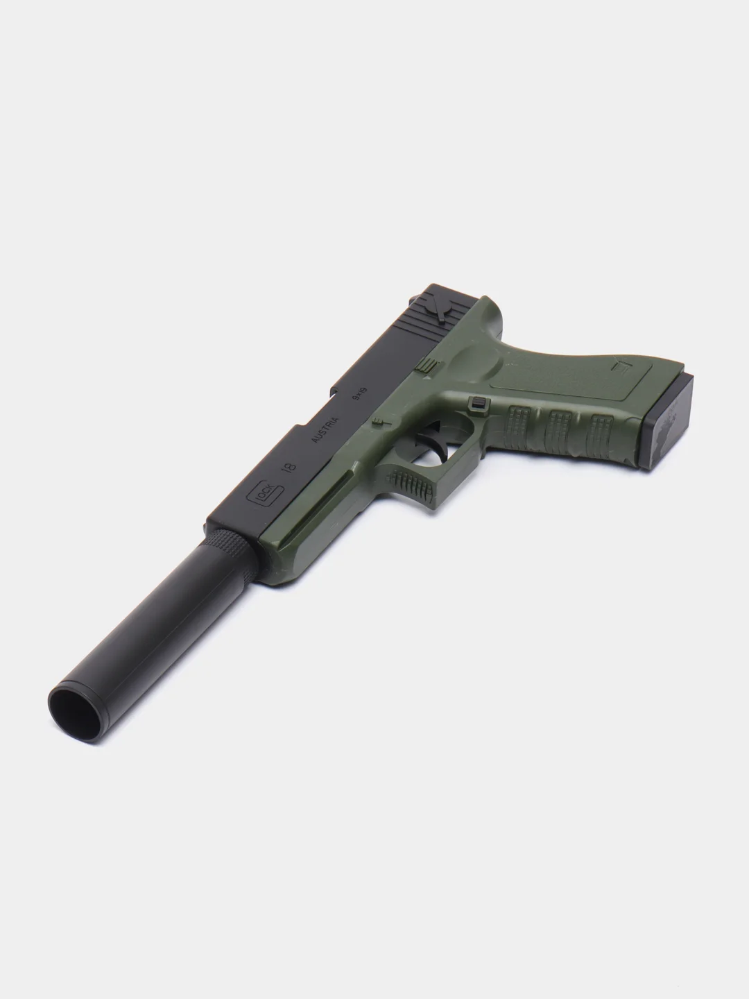 Зеленый пистолет GLOCK-18, с глушителем, выброс гильз