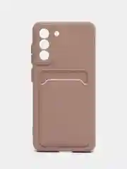 Бежевый меланж чехол для Samsung Galaxy S21 FE / Самсунг Галакси С21 ФЕ силиконовый, с карманом для карты
