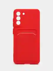 Красный чехол для Samsung Galaxy S21 FE / Самсунг Галакси С21 ФЕ силиконовый, с карманом для карты