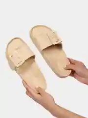 Бежевый сланцы женские с пряжкой, 3 цвета