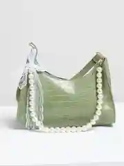Лайм женская сумка багет с жемчужным украшением