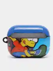 Голубой чехол с рисунком на AirPods Pro, с карабином