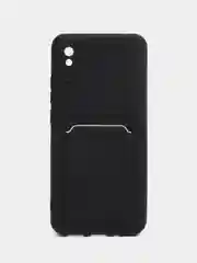 Черный чехол для Xiaomi Redmi 9A, Сяоми Редми 9А, силиконовый, с карманом для карты