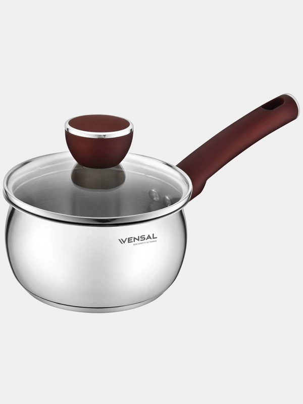 Ковш Vensal "Joli", из нержавеющей стали, с крышкой, 16 см, 1,7 л, VS1543