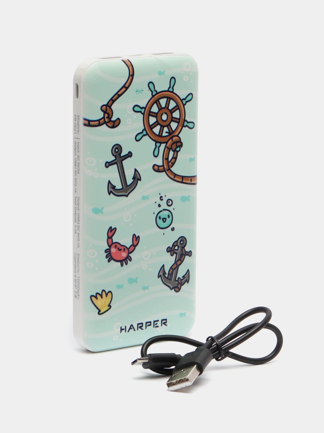 Внешний аккумулятор Harper PB-0021, 10 000 мАч, Micro USB, Type-C, USB х 2