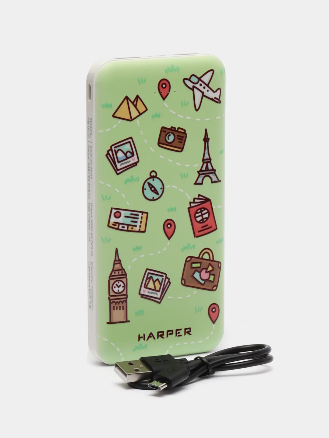Внешний аккумулятор Harper PB-0025, 10 000 мАч, Micro USB, Type-C, USB х 2