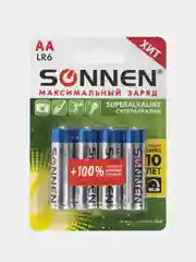 Батарейки алкалиновые AA, SONNEN Super Alkaline (LR6,15А), 4шт