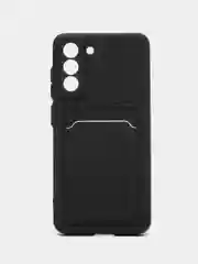 Черный чехол для Samsung Galaxy S21 FE / Самсунг Галакси С21 ФЕ силиконовый, с карманом для карты