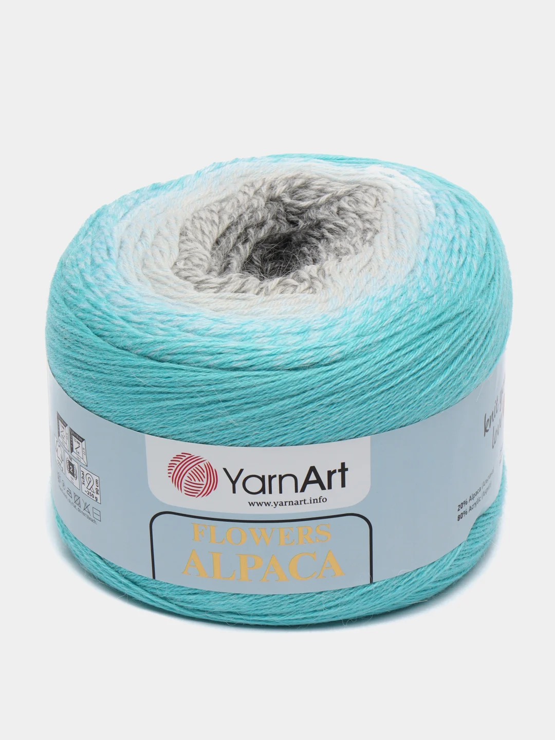 Бирюзовый пряжа YarnArt Flowers Alpaca, 80% акрил, 20% альпака, 250 г, 940 м, 1 моток