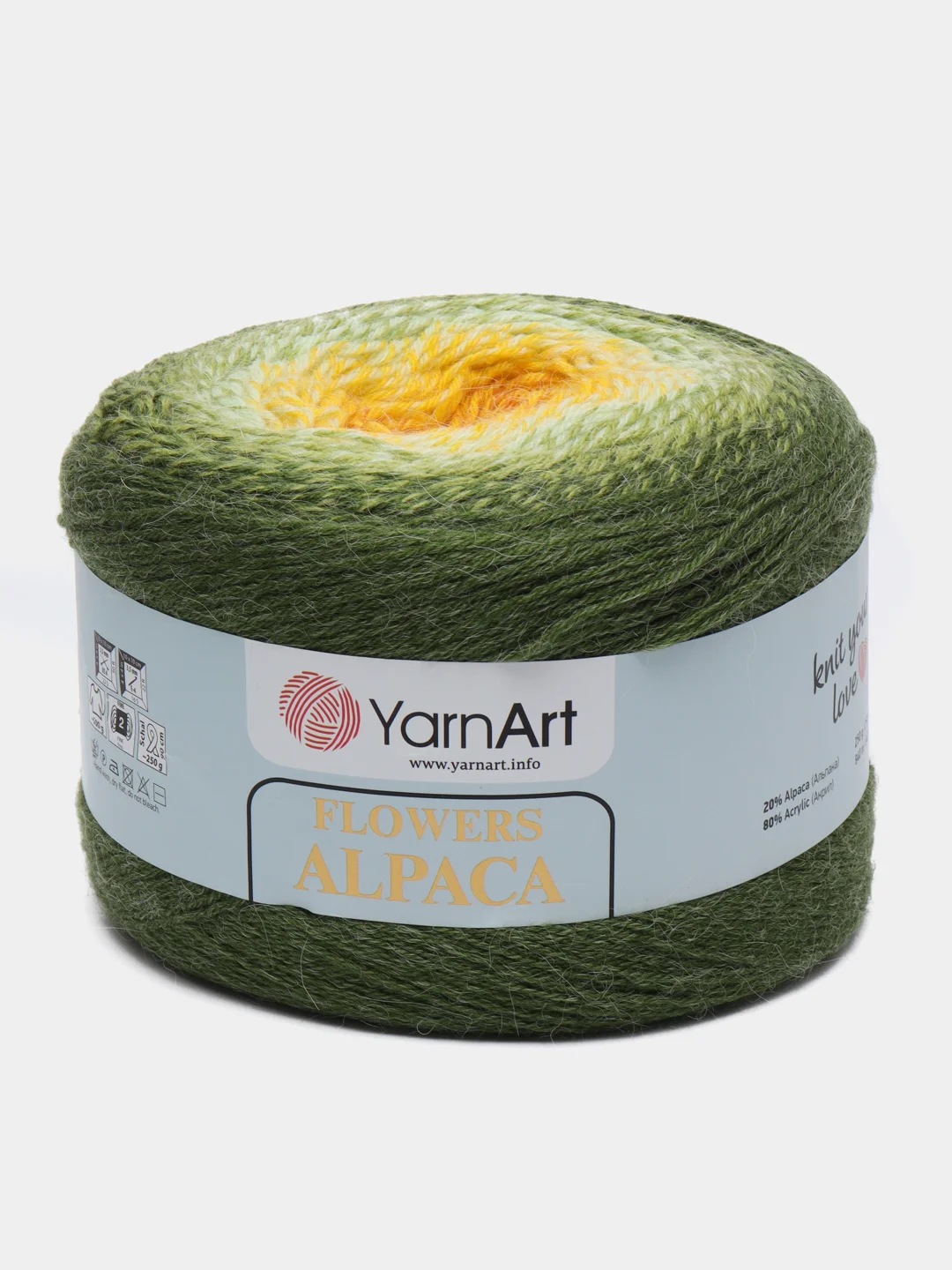 Лесной зеленый пряжа YarnArt Flowers Alpaca, 80% акрил, 20% альпака, 250 г, 940 м, 1 моток