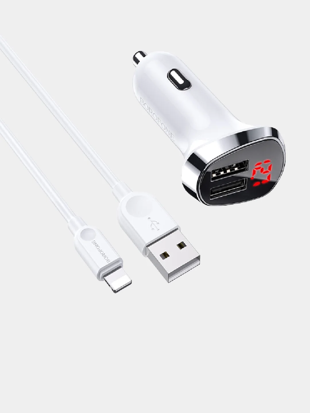 Белый автомобильное зарядное устройство Borofone BZ15, с USB-Lightning