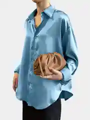 Лавандовый рубашка женская, атласная, оверсайз