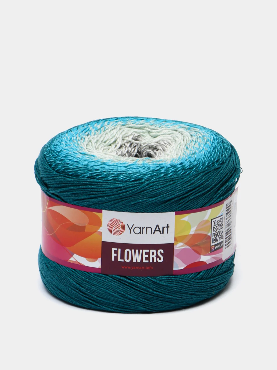 Тёмно-бирюзовый пряжа YarnArt Flowers 55% Хлопок 45% Полиакрил 250г 1000м, 1 моток