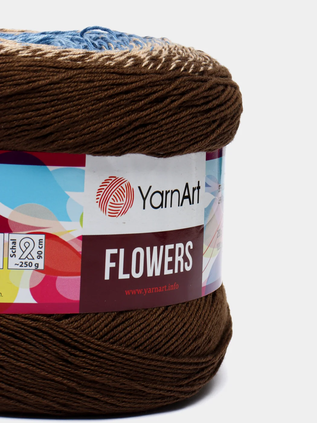 Шоколадный пряжа YarnArt Flowers 55% Хлопок 45% Полиакрил 250г 1000м, 1 моток