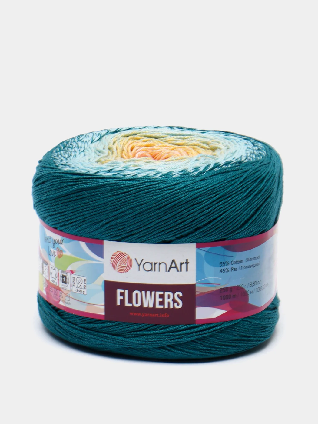Морской пряжа YarnArt Flowers 55% Хлопок 45% Полиакрил 250г 1000м, 1 моток