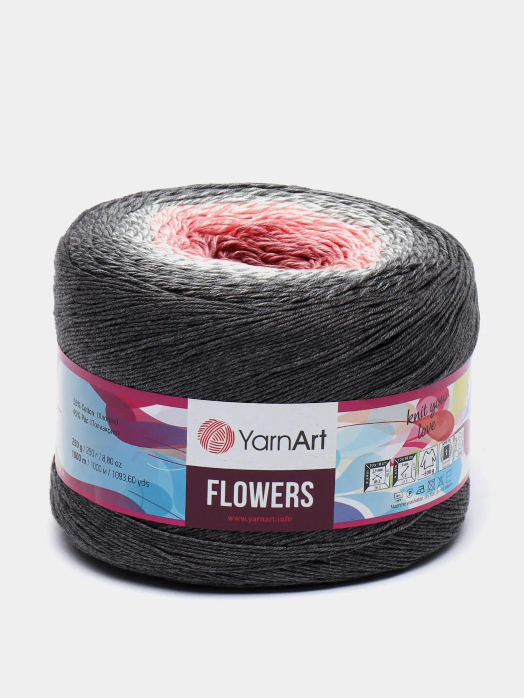 Серый металлик пряжа YarnArt Flowers 55% Хлопок 45% Полиакрил 250г 1000м, 1 моток
