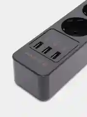 Черный сетевой фильтр Harper UCH-330, 1,5 метра, 3 розетки, 3 USB, 4000 Вт, черный