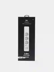 Сетевой фильтр Harper UCH-430, 3 метра, 3 розетки, 2 USB, Type-C, 4000 Вт, белый